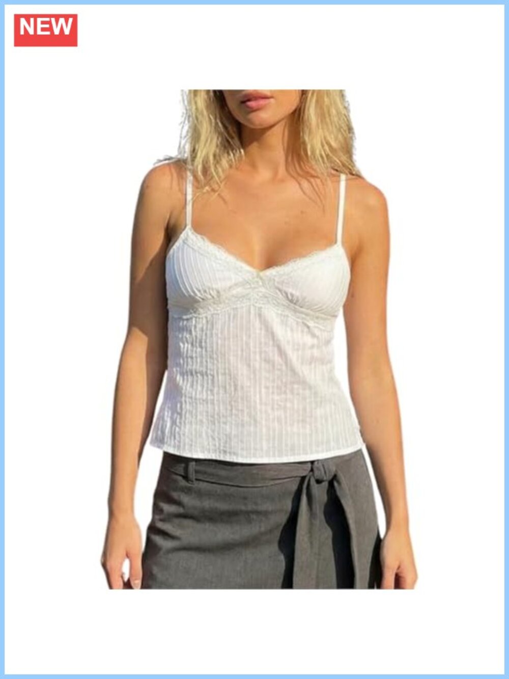 Women Y2k Babydoll Tank Top Lace Trim V Neck Crop Cami Peplum Summer Shirt